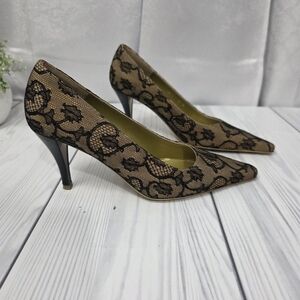 Charles Jourdan Floral Black and Brown Heels